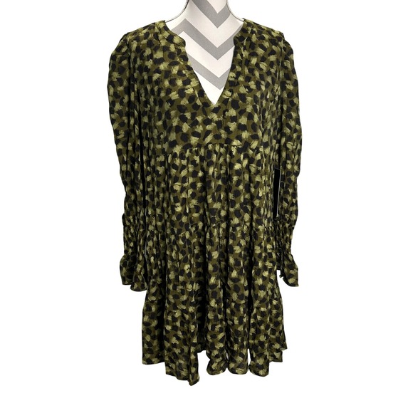 Pomander Place Dresses & Skirts - Pomander Place Olive Green Black Leopard Tiered V-Neck Mini Dress XL Y24667UFWT